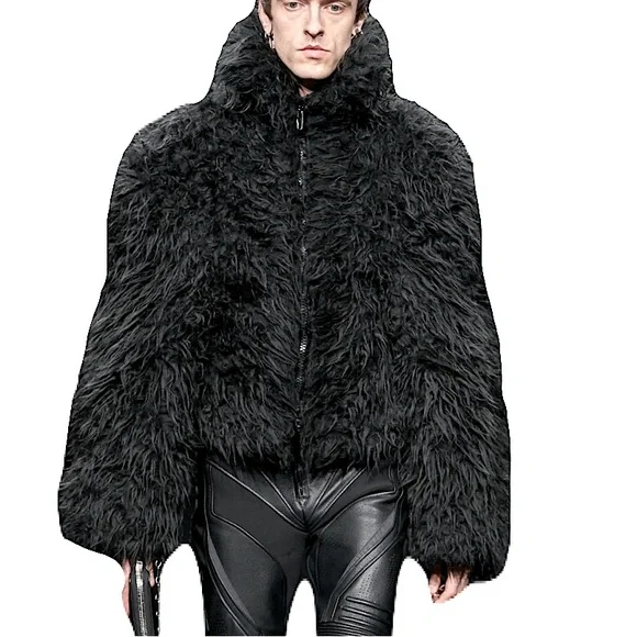 BALENCIAGA Crop Faux Fur Jacket